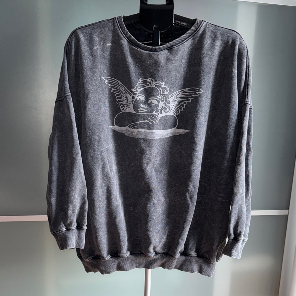 Motel Rocks Gray Oversized Angel Graphic Sweater